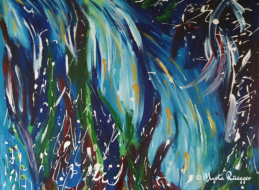 Abstrakter Wasserfall, gemalt mit Acrylfarben