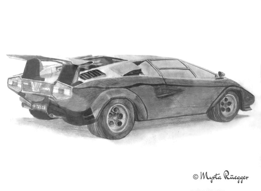 Lamborghini Countach, gezeichnet mit Bleistift